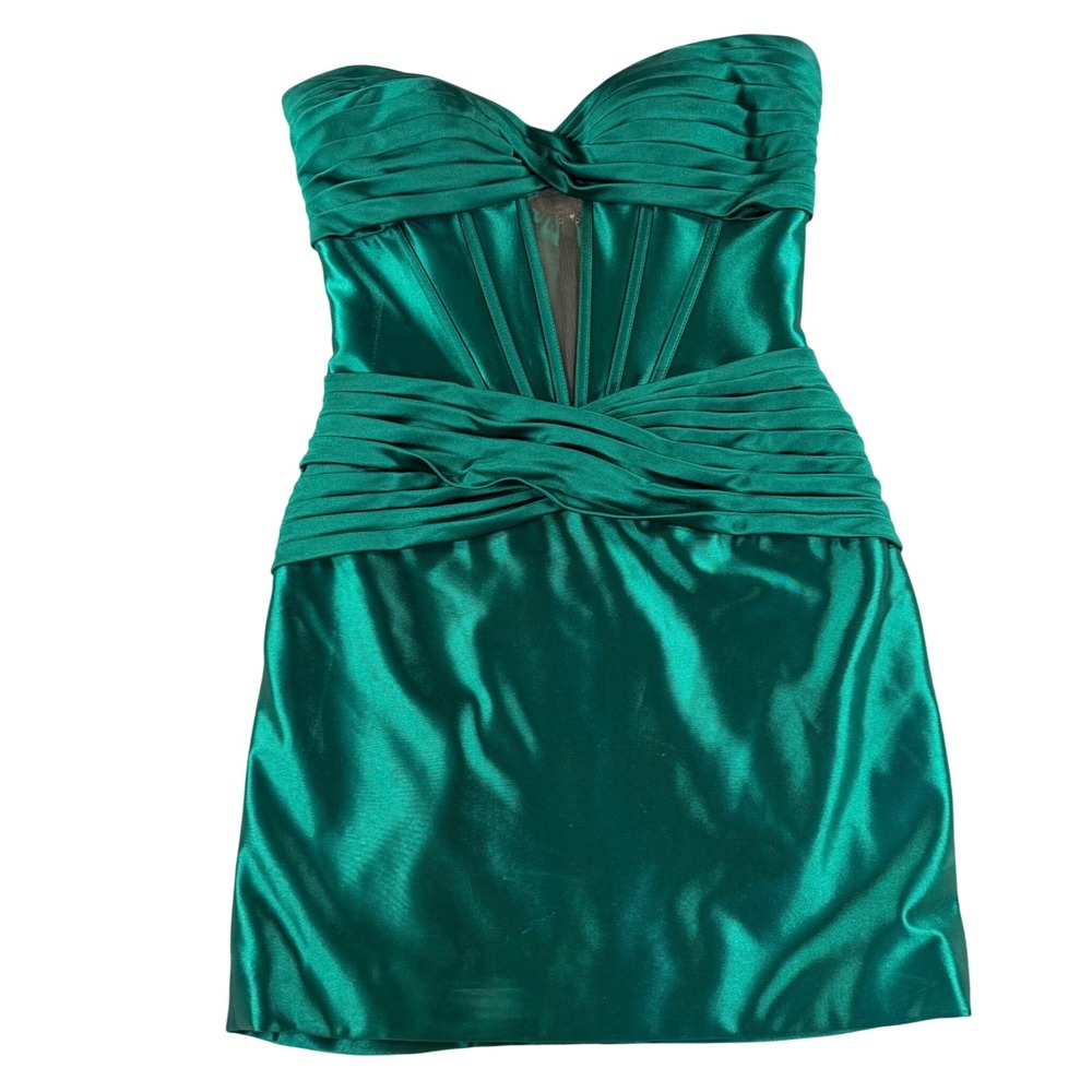 Sherri Hill Dress Women 4 Green Strapless Corset Satin Mini Ruched Party